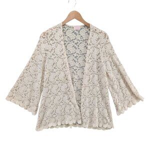 Audrey 3 plus 1 Open Cardigan Womens Cream Boho Lace Flare Sleeve Size S